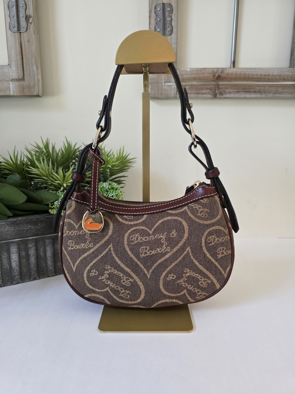 Vintage Dooney & Bourke Adorned Signature Hearts Jacquard Y2K Hobo Bag